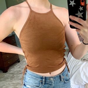 AEO Brown Suede Halter Tank Tie Sides- Size XS